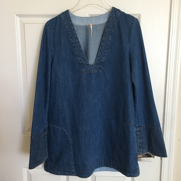 Free People Dreaming of Denim Tunic top size Small - Picture 2 of 8